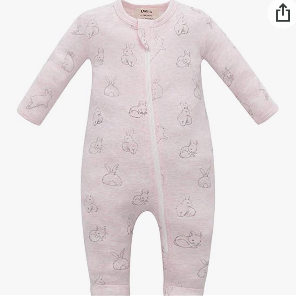 Organic Owlivia Footless onsie in Blush Bunny Rabbit 🐰